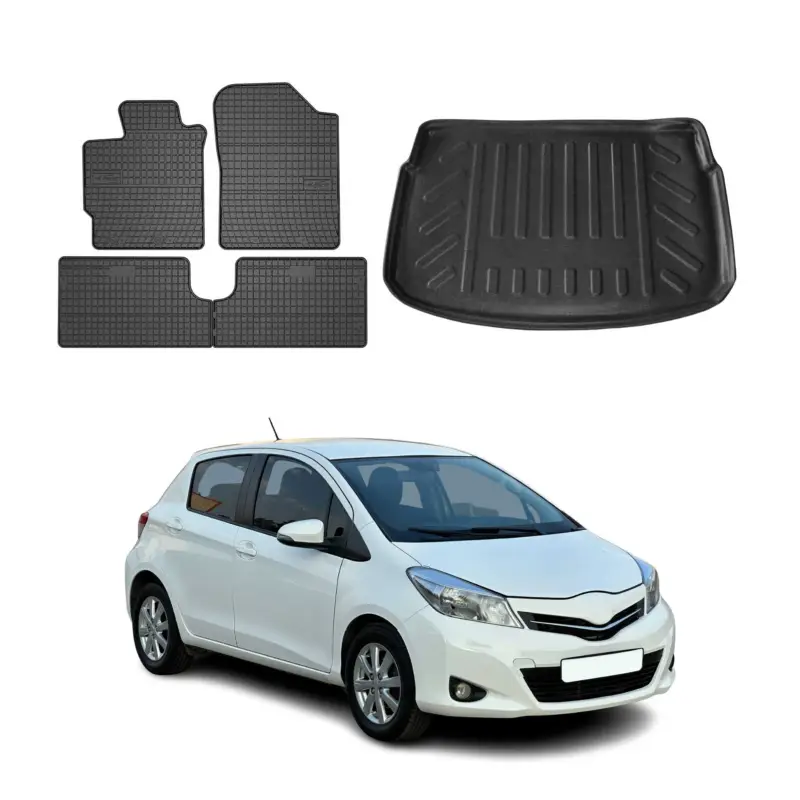 Fußmatten & Kofferraumwanne Set für Toyota Yaris Schrägheck 2012-2026 Gummi 5x Sichere Zahlung