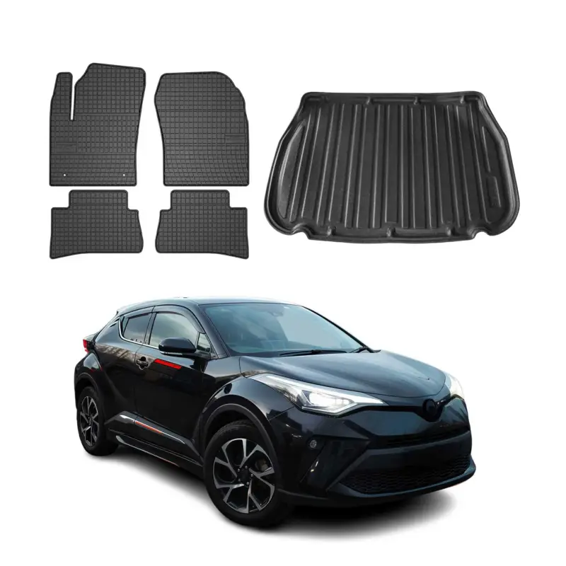 Fußmatten & Kofferraumwanne Set für Toyota C-HR 2016-2023 Gummi Schwarz TPE 5x Super-Preis