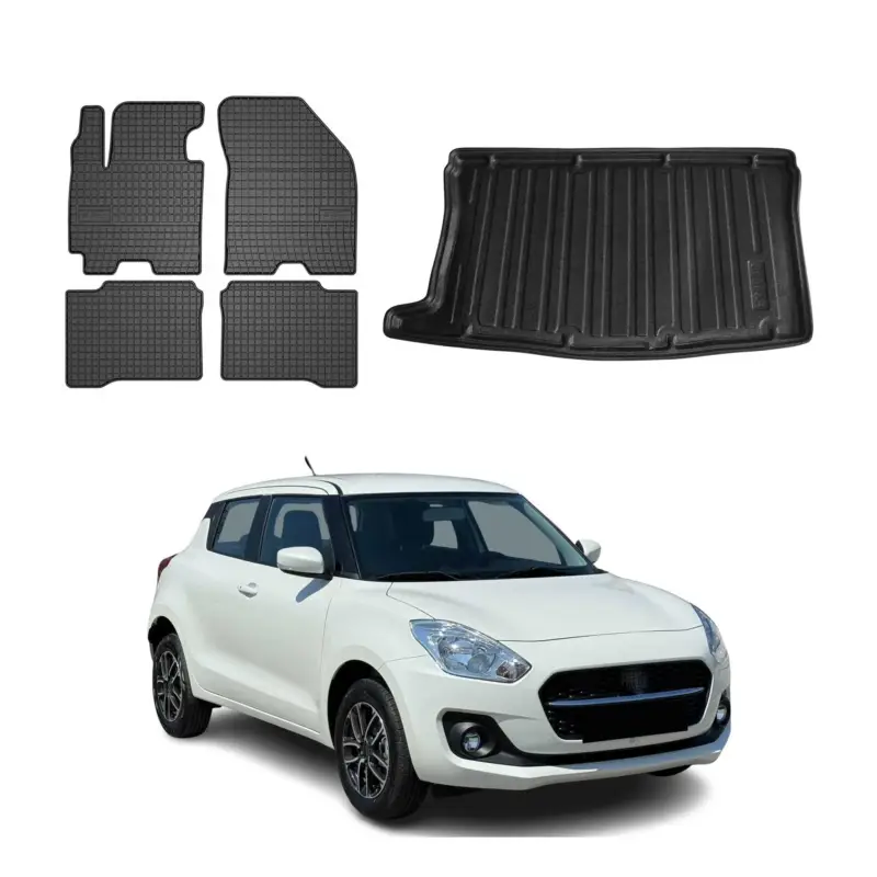 Fußmatten & Kofferraumwanne Set für Suzuki Swift 2017-2024 Gummi TPE Schwarz 5x Abverkauf