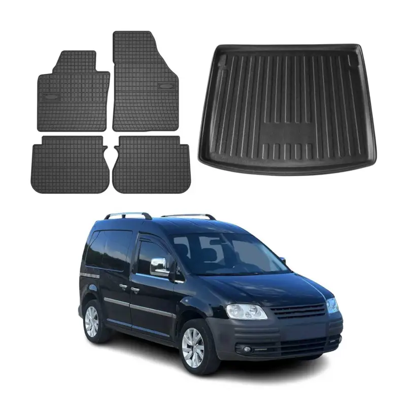 Fußmatten & Kofferraumwanne Set für VW Caddy Life 2008-2011 Gummi Schwarz 5x Super-Preis