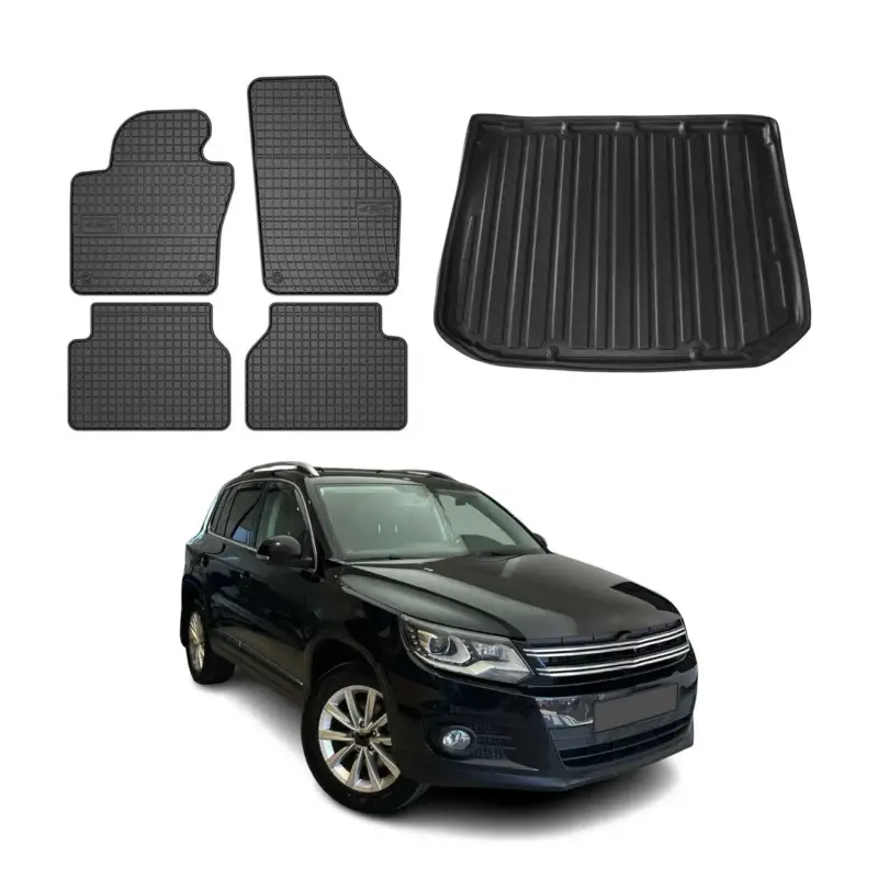 Meistverkauft Fußmatten & Kofferraumwanne Set für VW Tiguan 2007-2016 Gummi TPE Schwarz 5tlg