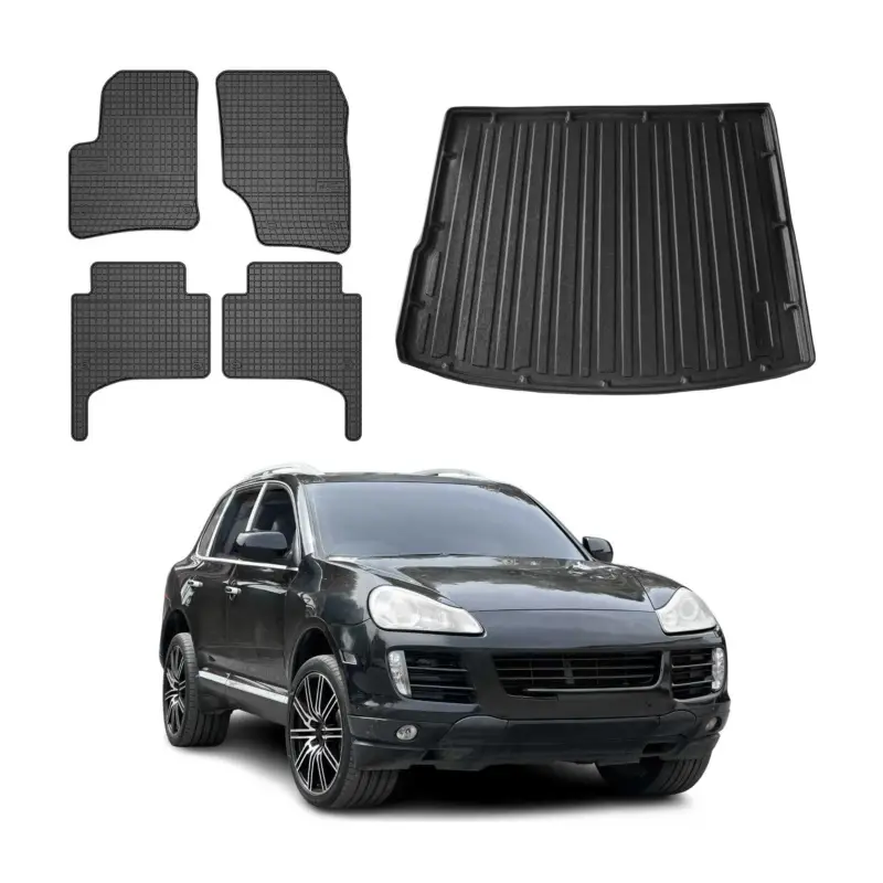 Top-Angebot Fußmatten & Kofferraumwanne Set für VW Touareg 2003-2009 Gummi TPE Schwarz 5x