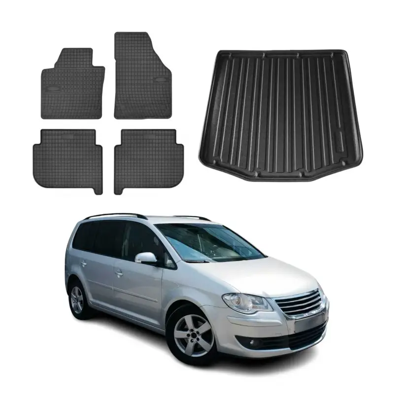 Fußmatten & Kofferraumwanne Set für VW Touran 2003-2010 Gummi TPE Schwarz 5x Abverkauf