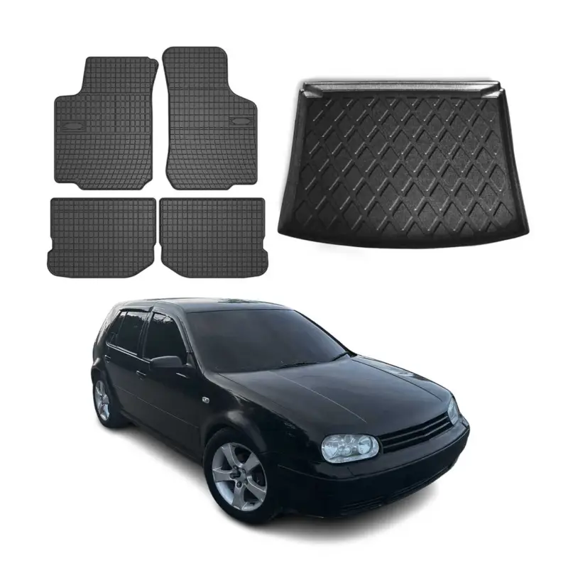 Fußmatten & Kofferraumwanne Set für VW Golf 1998-2004 Gummi TPE Schwarz 5x Meistverkauft