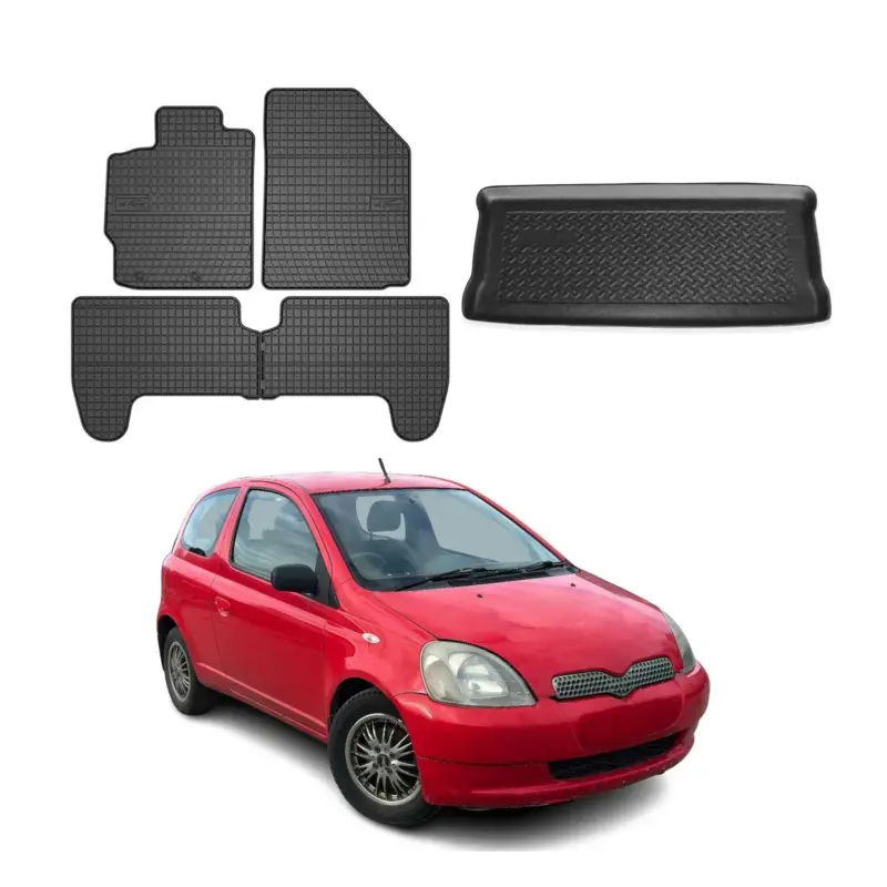 Direktkauf Fußmatten & Kofferraumwanne Set für Toyota Yaris Schrägheck 2000-2005 Gummi 5x