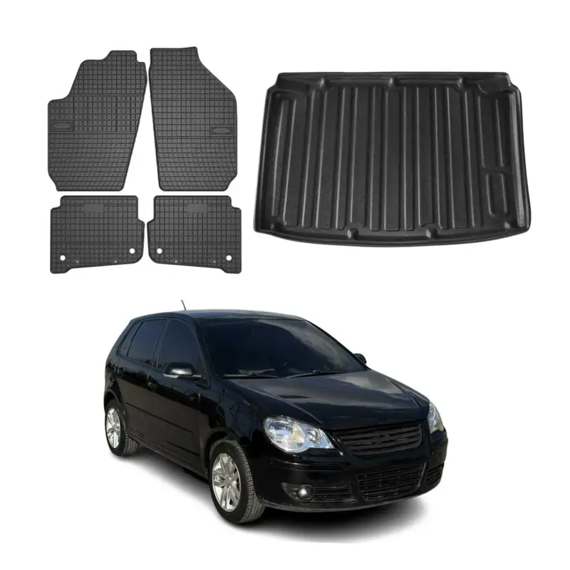 Preisreduziert Fußmatten & Kofferraumwanne Set für VW Polo 2005-2009 Gummi TPE Schwarz 5x