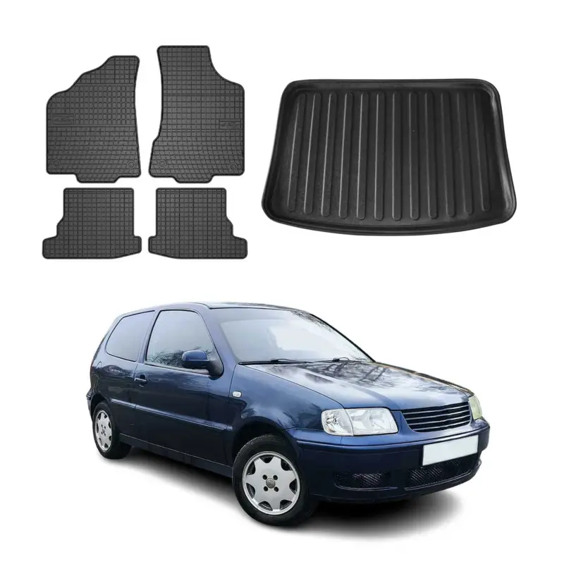 Fußmatten & Kofferraumwanne Set für VW Polo 1999-2002 Gummi TPE Schwarz 5x Markenware