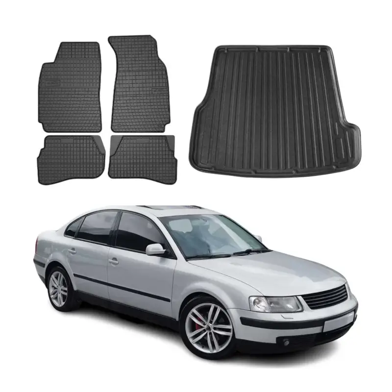 Neue Ware Fußmatten & Kofferraumwanne Set für VW Passat B5.5 Limo 2000-2005 TPE Schwarz