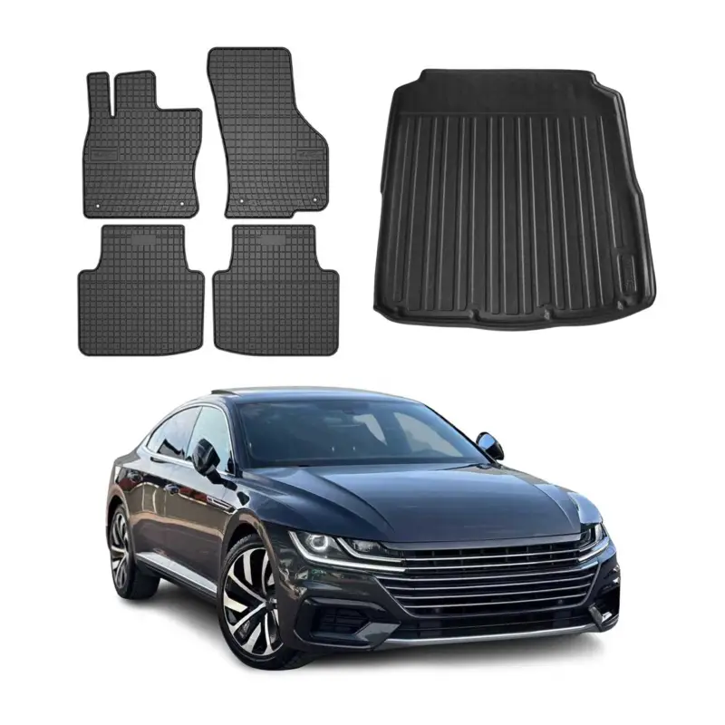 Fußmatten & Kofferraumwanne Set für VW Arteon 2017-2024 Gummi TPE Schwarz 5x Markenware