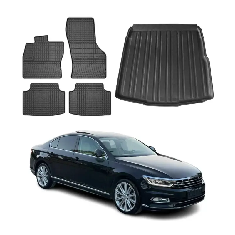 Neu Im Sortiment Fußmatten & Kofferraumwanne Set für VW Passat B8 Stufenheck 2014-2023 Gummi 5x