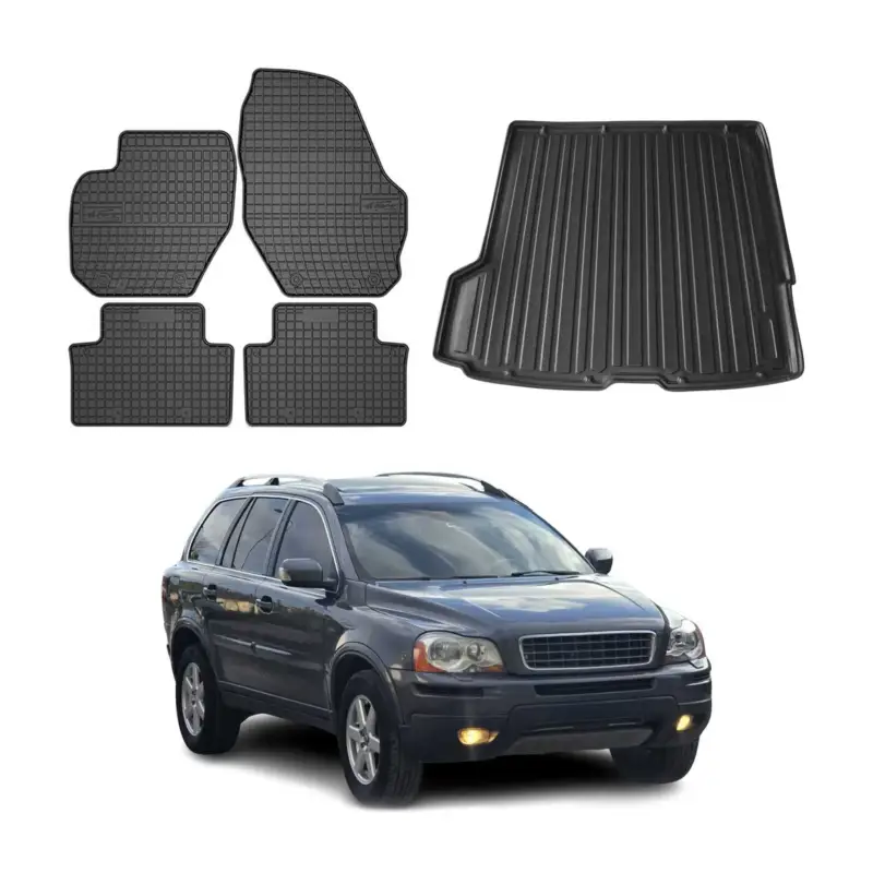 Fußmatten & Kofferraumwanne Set für Volvo XC90 2003-2015 Gummi TPE Schwarz 5x Markenware