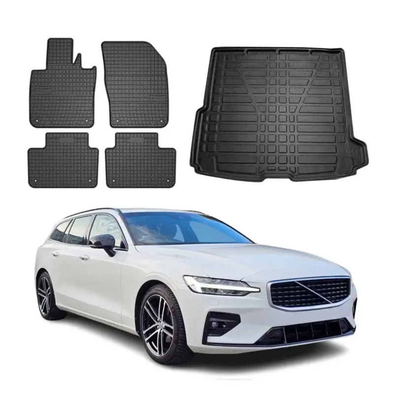 Sonderaktion Fußmatten & Kofferraumwanne Set für Volvo V60 2019-2026 Gummi TPE Schwarz 5x