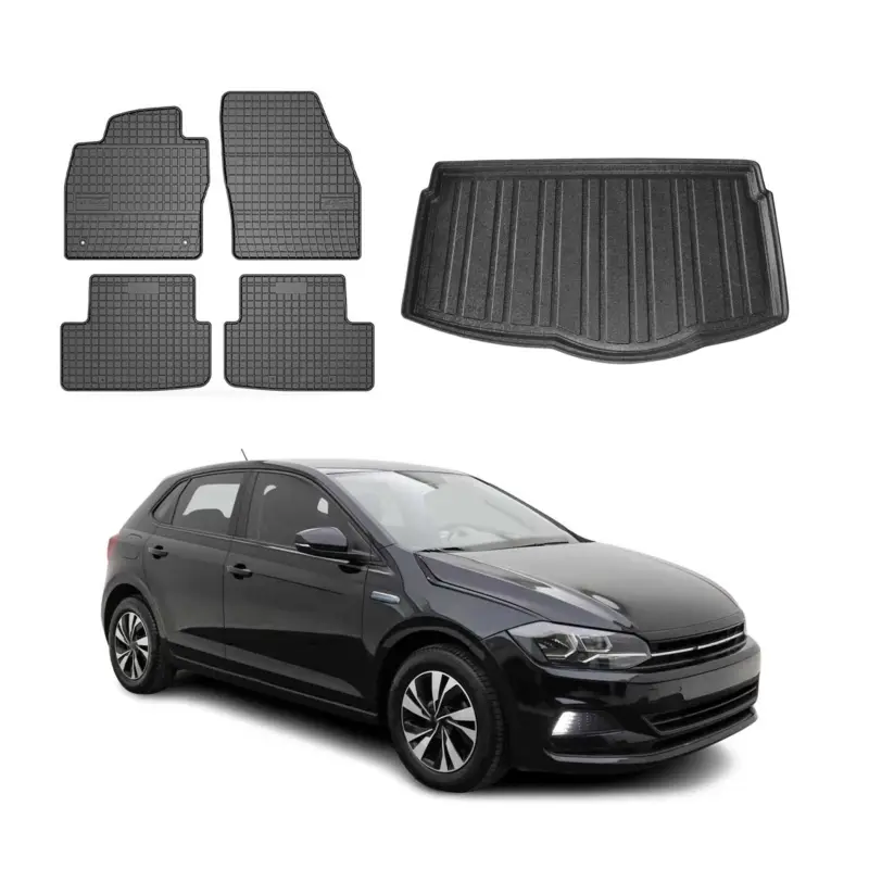 Fußmatten & Kofferraumwanne Set für VW Polo 2017-2021 Untere Gummi Schwarz 5x Top-Preis