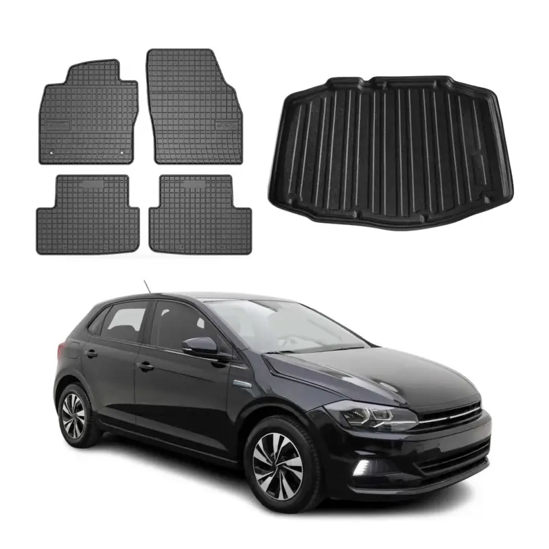 Fußmatten & Kofferraumwanne Set für VW Polo 2017-2026 Schrägheck Gummi TPE 5x Preisknaller