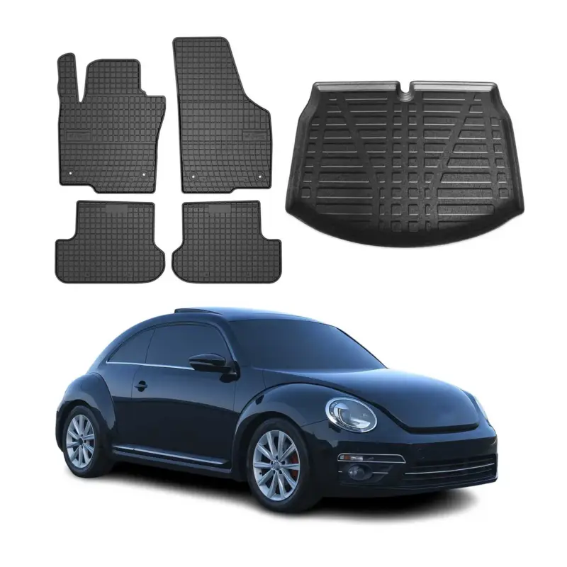 Fußmatten & Kofferraumwanne Set für VW Beetle 2011-2019 Gummi TPE Schwarz 5x Neuheit