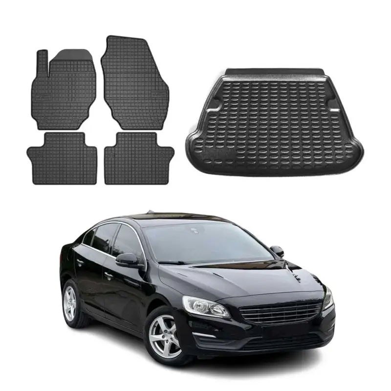 Garantierte Lieferung Fußmatten & Kofferraumwanne Set für Volvo S60 2011-2025 Gummi TPE Schwarz 5x