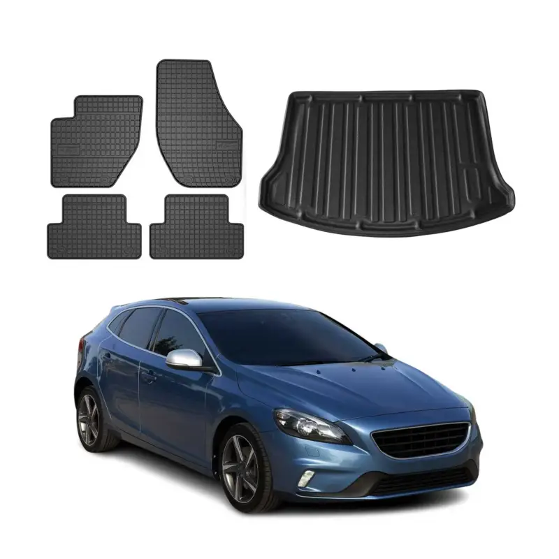 Markenware Fußmatten & Kofferraumwanne Set für Volvo V40 2013-2019 Gummi TPE Schwarz 5x