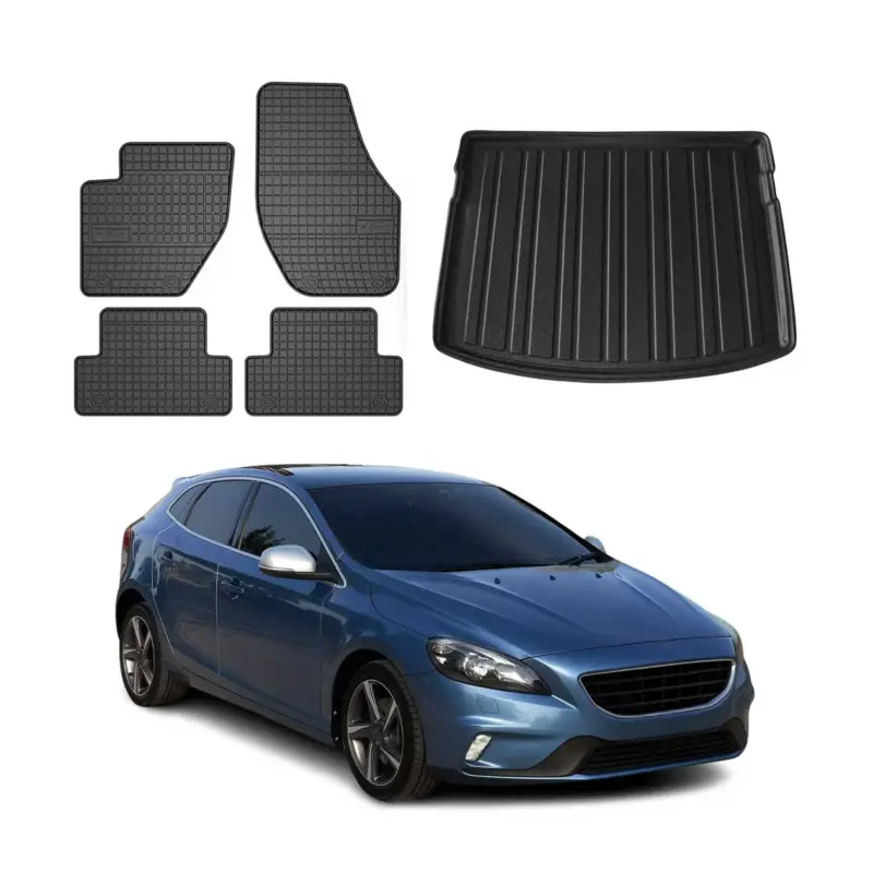 Garantierte Lieferung Fußmatten & Kofferraumwanne Set für Volvo V40 2012-2015 Gummi TPE Schwarz 5x