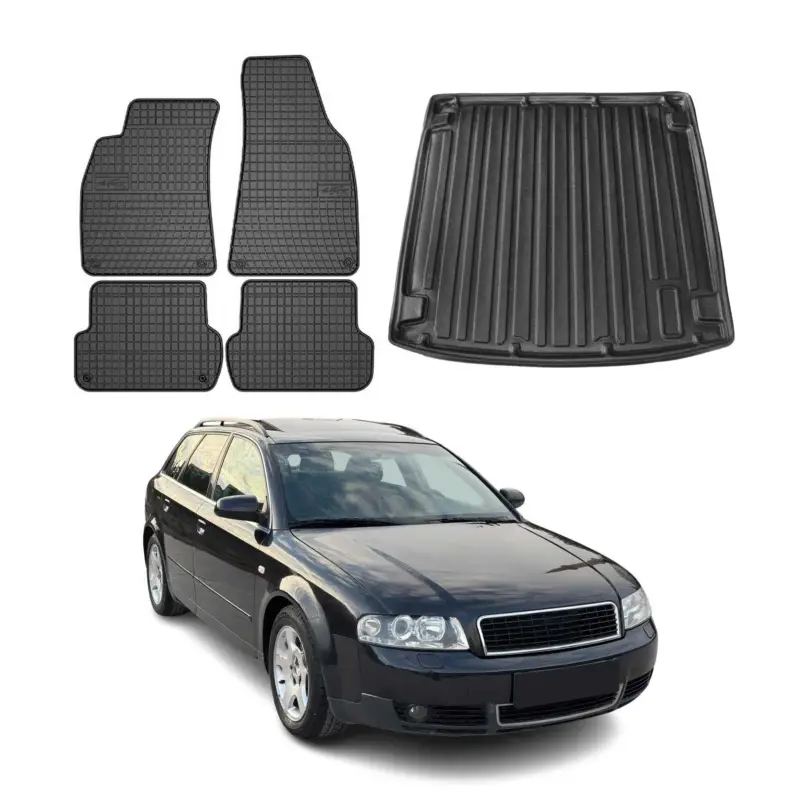 Sonderaktion Fußmatten & Kofferraumwanne Set für Audi A4 Avant B6 8E5 2001-2004 Gummi 5x