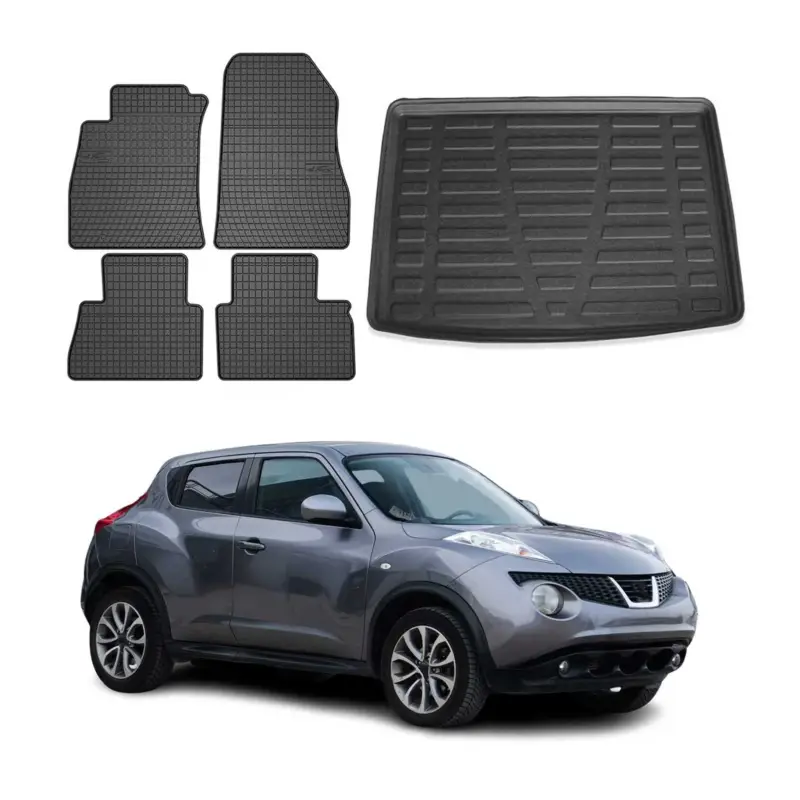 Fußmatten & Kofferraumwanne Set für Nissan Juke 2010-2019 Gummi TPE Schwarz 5x Preiswert
