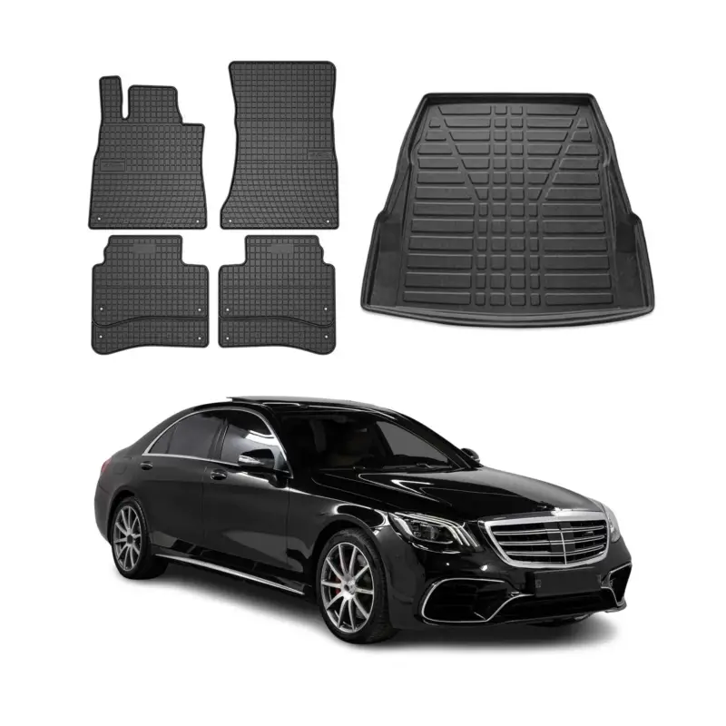 Garantierte Lieferung Fußmatten & Kofferraumwanne Set für Mercedes S Klasse W222 Limo 2014-2018 Gummi