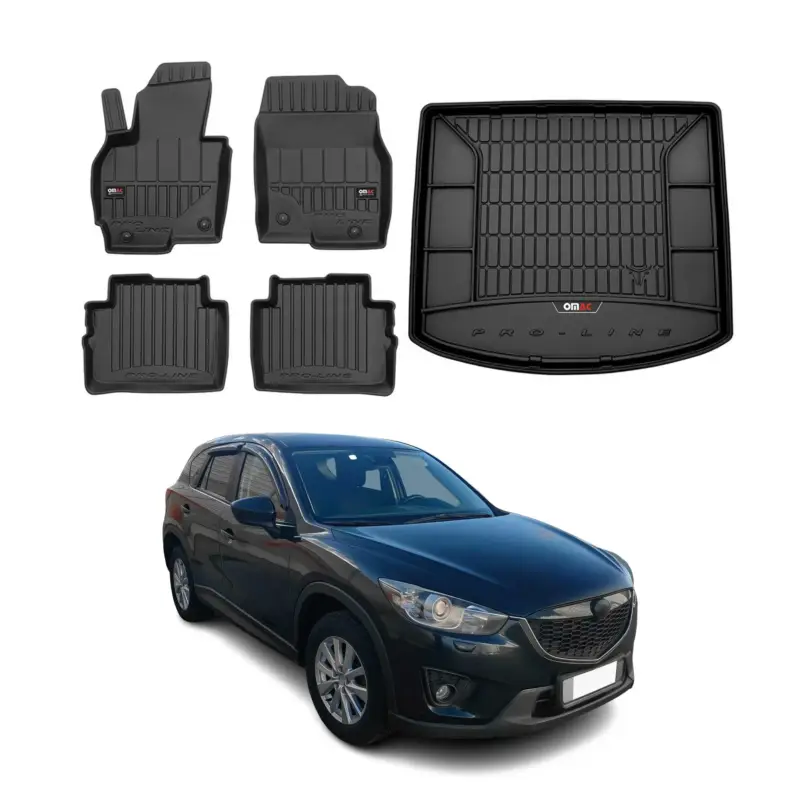 Letzte Chance OMAC Fußmatten & Kofferraumwanne Set für Mazda CX-5 2011-2017 Gummi Schwarz 5x