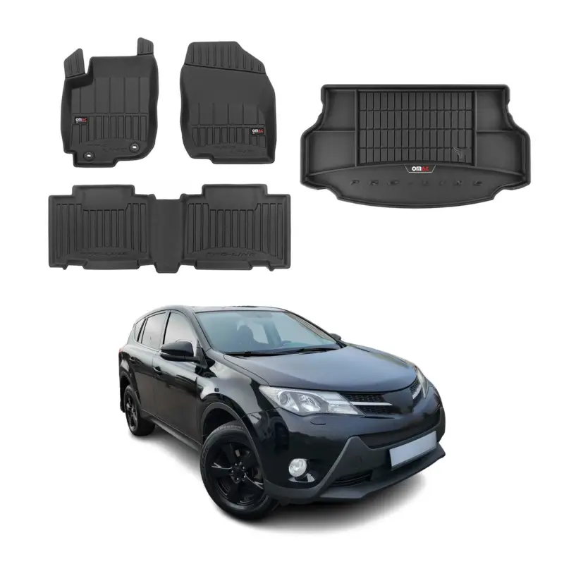 Zertifiziert OMAC Fußmatten & Kofferraumwanne Set für Toyota RAV4 2013-2019 Schwarz Gummi 5x