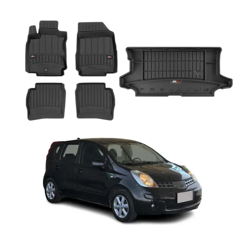 Garantierte Lieferung OMAC Fußmatten & Kofferraumwanne Set für Nissan Note 2005-2013 Gummi Schwarz 5x