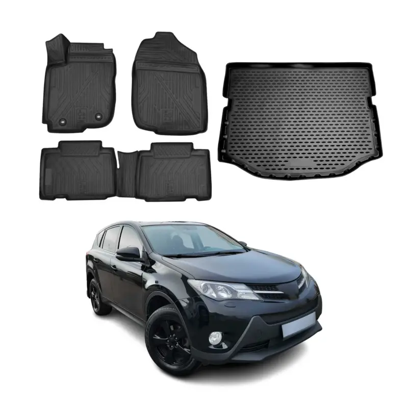 Schneller Versand Fußmatten & Kofferraumwanne Set für Toyota RAV4 IV XA40 2013-2018 TPE Schwarz 5x