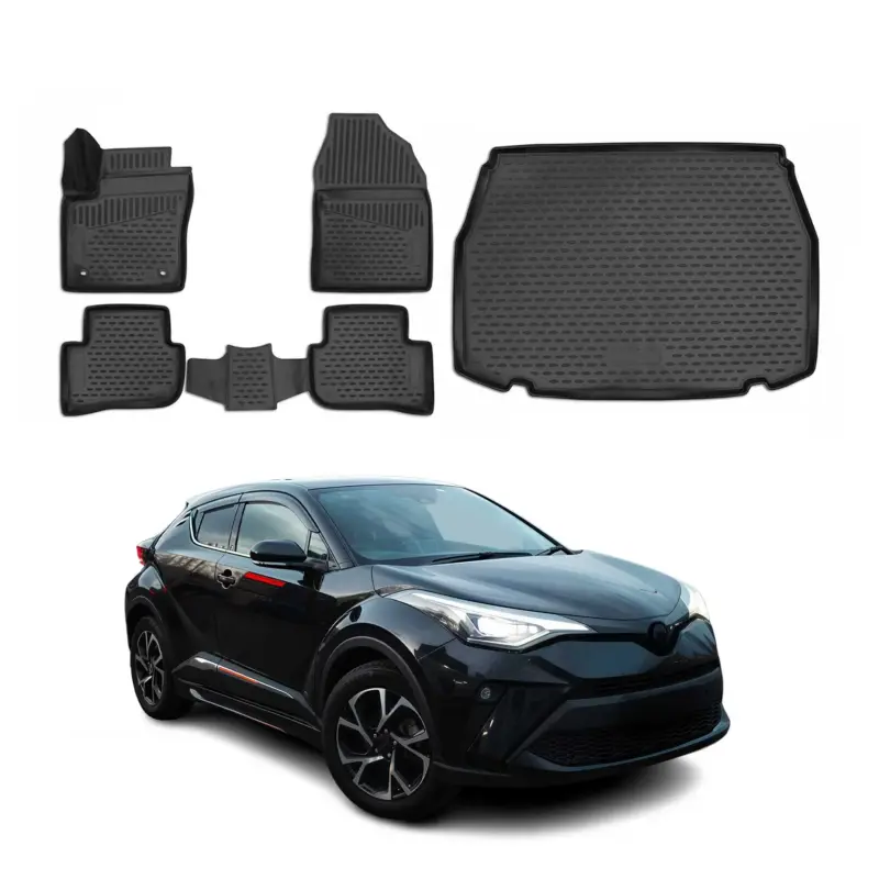 Fußmatten & Kofferraumwanne Set für Toyota C-HR 2016-2023 Gummi TPE Schwarz 5x Sale