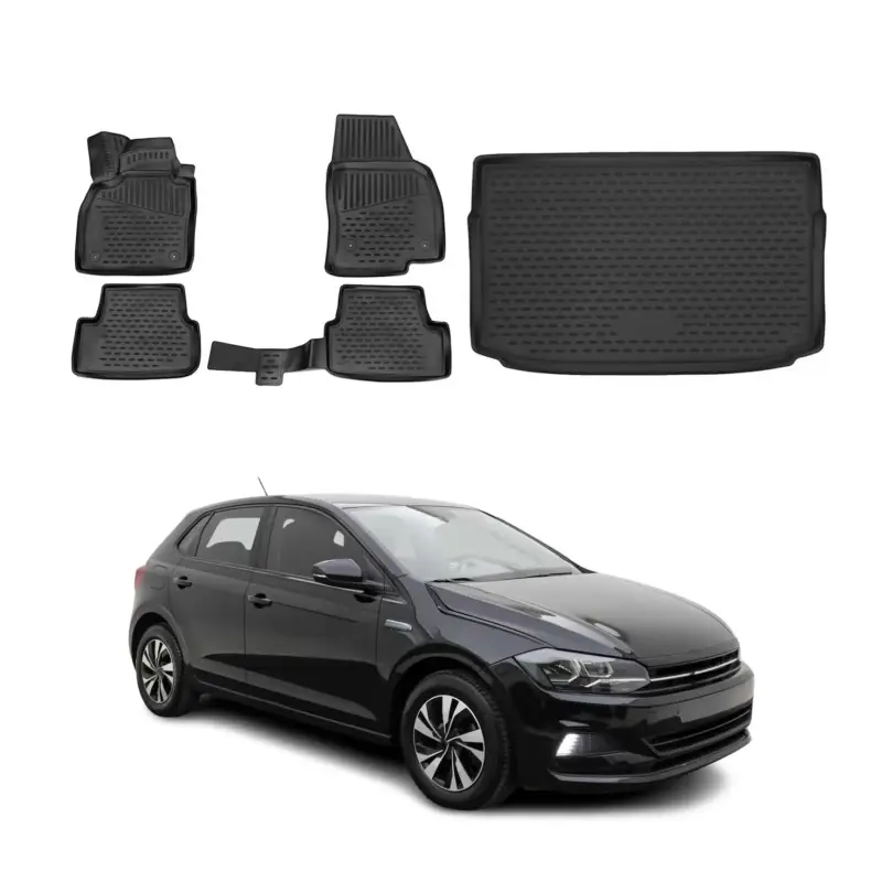 Fußmatten & Kofferraumwanne Set für VW Polo 2018-2021 Schrägheck TPE Schwarz Highlight