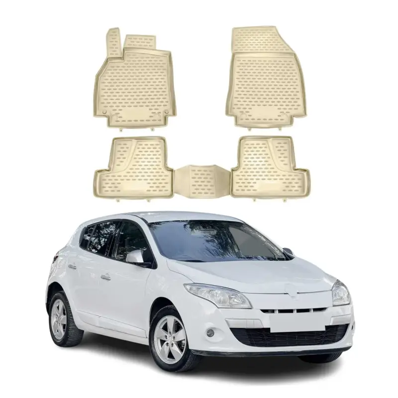Fußmatten für Renault Megane III 2009-2016 Passform Hoher Gummimatten Beige 4x Echt