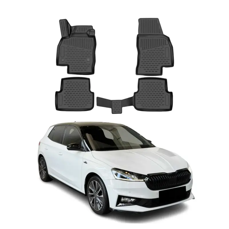 Markenware OMAC Gummimatten Fußmatten für Skoda Fabia 2021-2026 r TPE Automatten Schwarz 4x