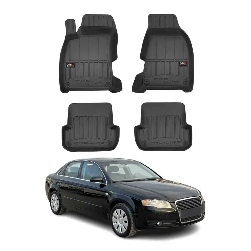 Letzte Chance OMAC Premium Gummi Fußmatten für Audi A4 B7 Limo Avant 2004-2008 Schwarz 4x