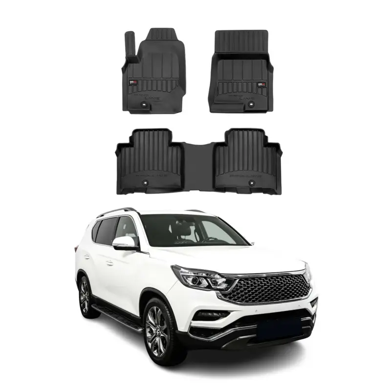 Geprüft OMAC Gummi Fußmatten für Ssangyong Rexton 2017-2026 Premium Gummi Schwarz 3tlg