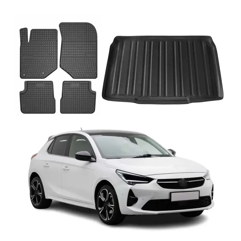 Fußmatten & Kofferraumwanne Set für Opel Corsa F 2019-2024 Gummi TPE Schwarz 5x Neu Im Sortiment