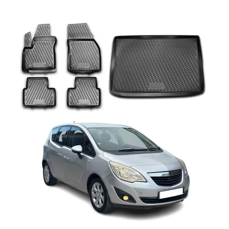 Fußmatten & Kofferraumwanne Set für Opel Meriva 2010-2017 Gummi TPE Schwarz 5x Nur Für Kurze Zeit