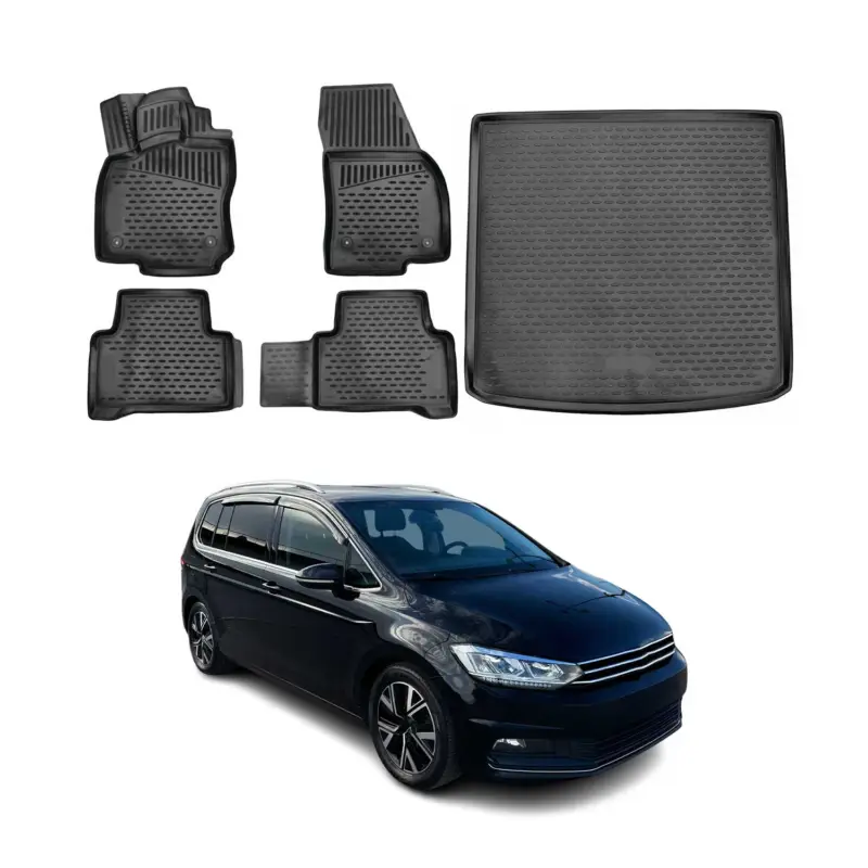 Fußmatten & Kofferraumwanne Set für VW Touran 2015-2026 Gummi TPE Schwarz 5x Direktkauf