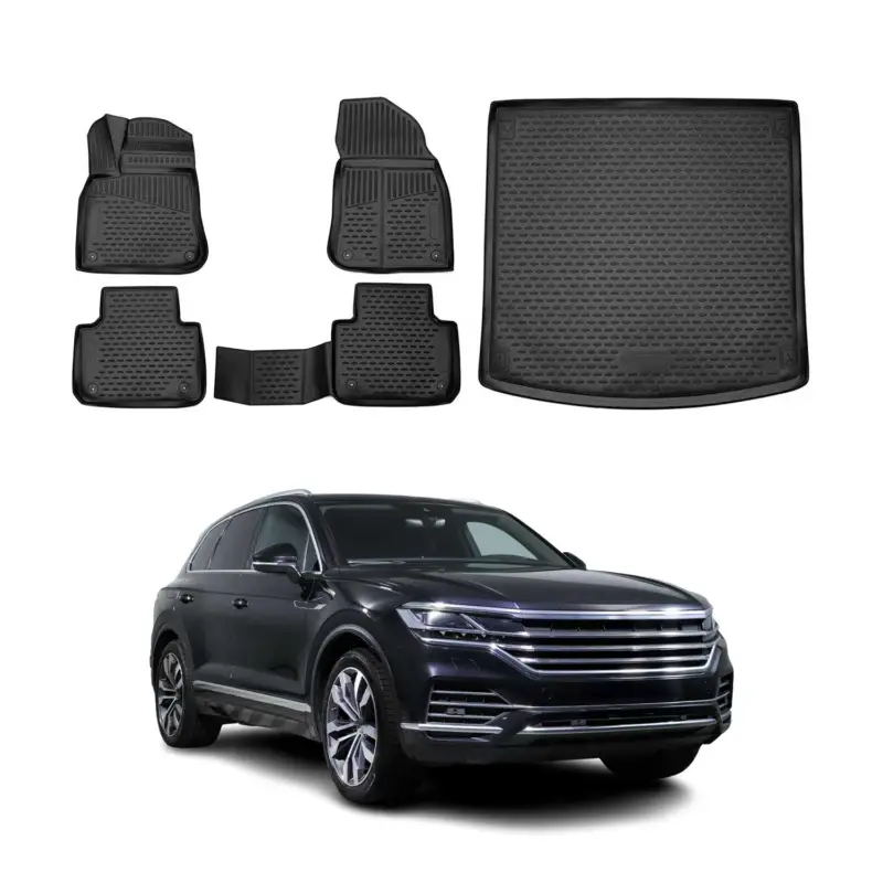 Solange Der Vorrat Reicht Fußmatten & Kofferraumwanne Set für VW Touareg 2018-2026 Gummi TPE Schwarz 5x