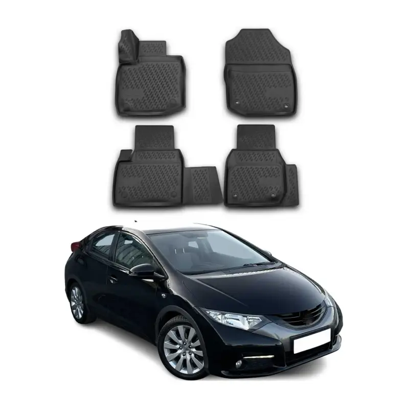 Nur Heute OMAC Gummimatten Fußmatten für Honda Civic IX 2012-2016 TPE Automatte Schwarz 4x