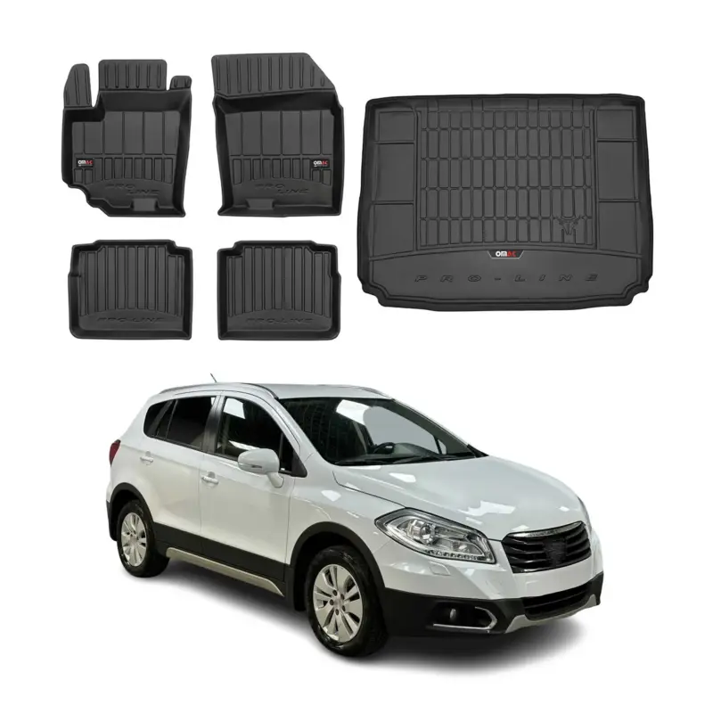 Markenware OMAC Fußmatten & Kofferraumwanne Set für Suzuki SX4 S-Cross 2013-2021 Gummi 5x