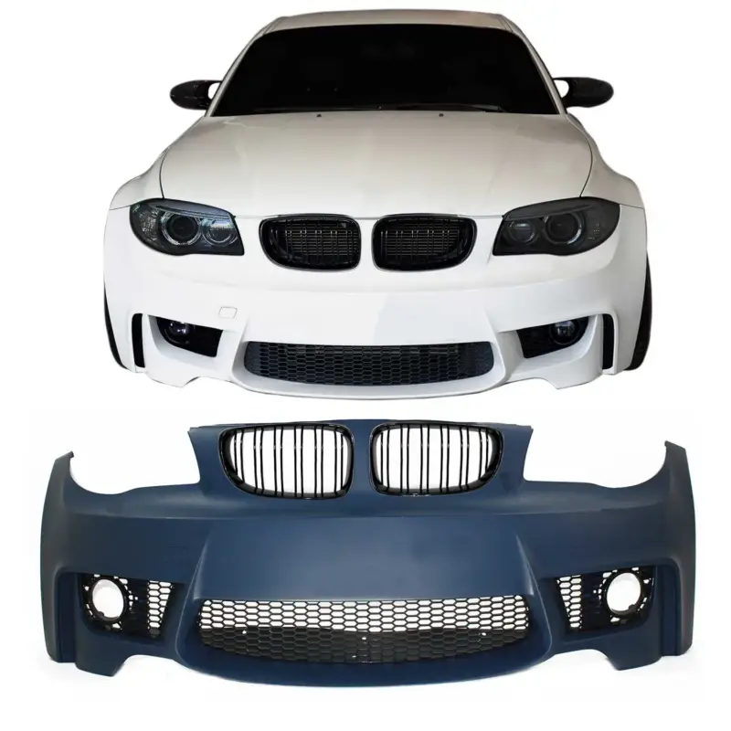 Zertifiziert JOM Frontstoßstange für BMW E81/E82/E87/E88 2004-2013 Doppelrippen Grill Schwarz