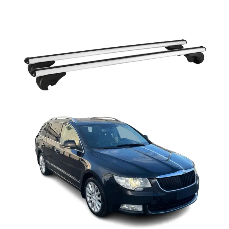 Abverkauf Dachträger Grundtäger für Skoda Superb mk2 Kombi 2008-2015 75kg Alu Silber 2 tlg