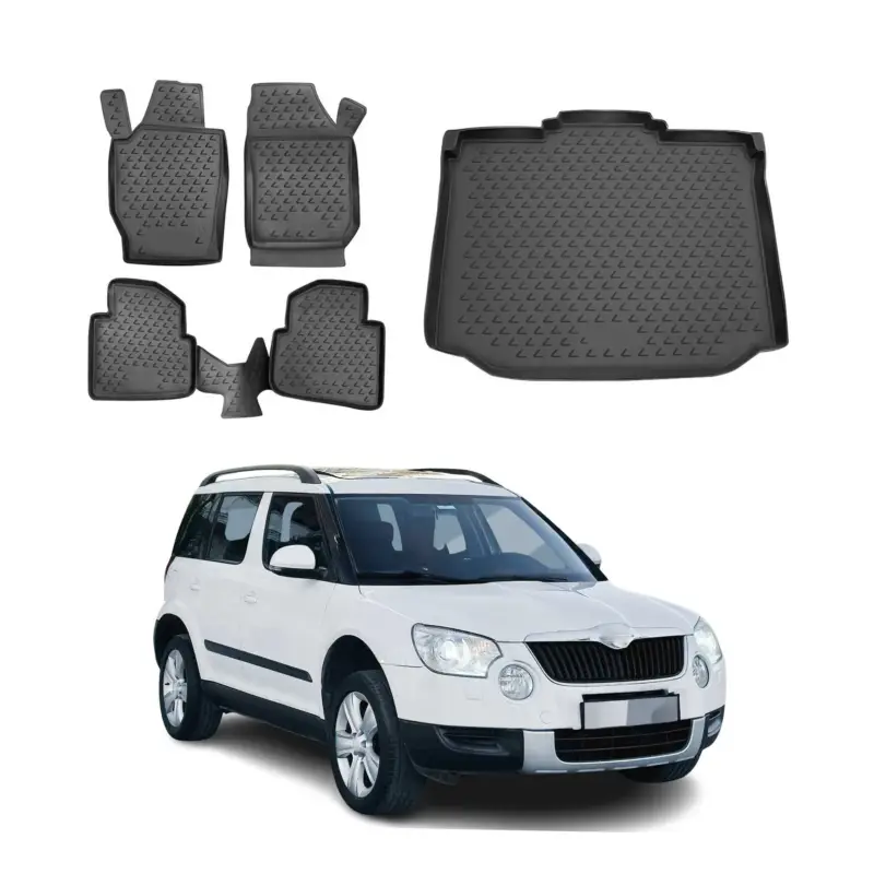 Saisonangebot Fußmatten & Kofferraumwanne Set für Skoda Yeti 2009-2017 Gummi TPE Schwarz 5x