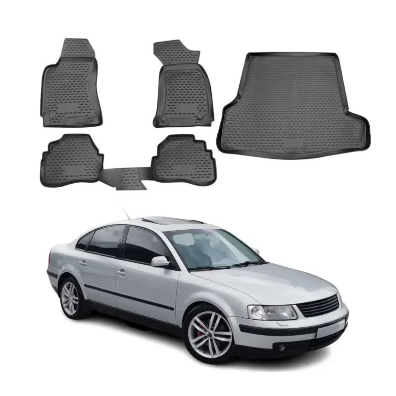 Fußmatten & Kofferraumwanne Set für VW Passat B5 1996-2005 Gummi TPE Schwarz 5x Expressversand