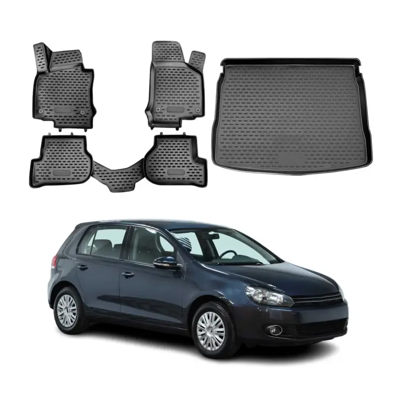 Sonderaktion Fußmatten & Kofferraumwanne Set für VW Golf 2008-2013 Schrägheck TPE Schwarz