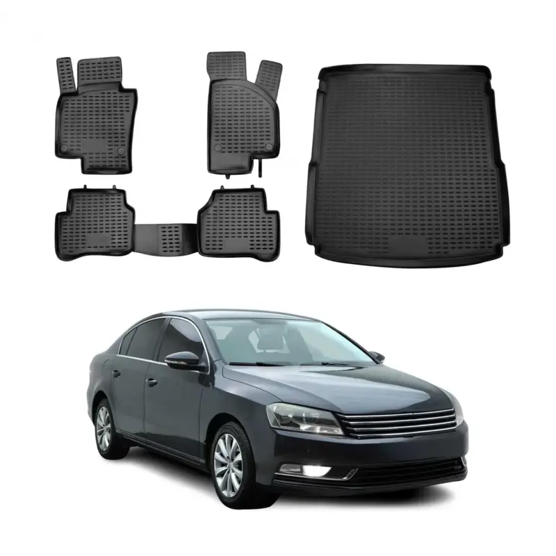 Super-Preis Fußmatten & Kofferraumwanne Set für VW Passat B7 Variant 2010-2015 TPE Schwarz