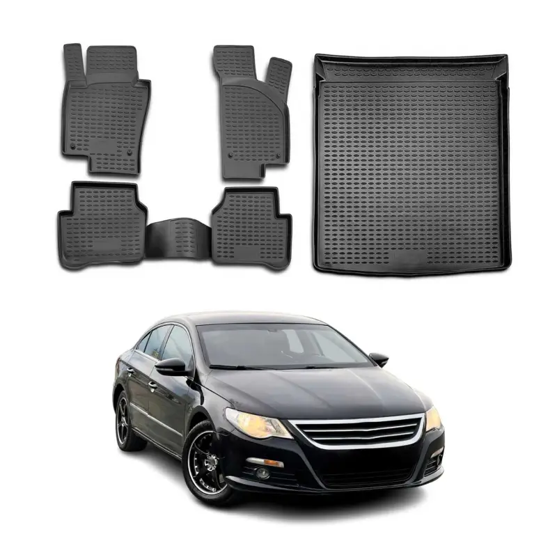 Fußmatten & Kofferraumwanne Set für VW Passat CC 2008-2017 Gummi TPE Schwarz 5x Must-Have