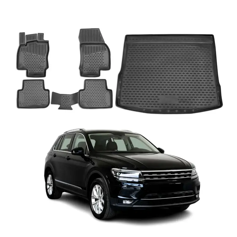 Aktuell Fußmatten & Kofferraumwanne Set für VW Tiguan mk2 2016-2024 Gummi TPE Schwarz 5x