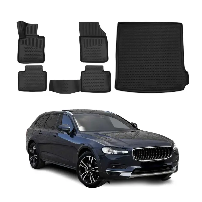Top-Preis Fußmatten & Kofferraumwanne Set für Volvo V90 Kombi 2017-2021 Pre-FL TPE Schwarz